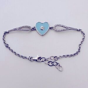 925 Silver blue enamel heart love bracelet